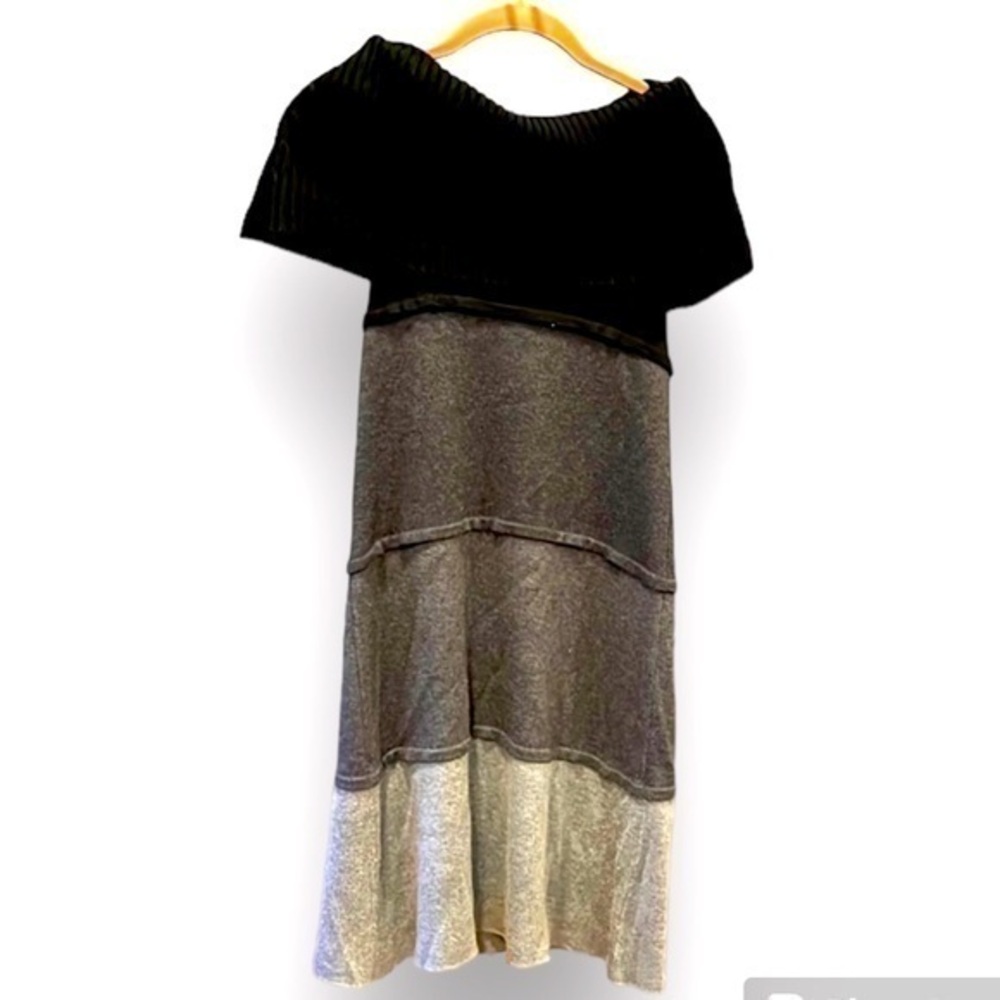 🍕🪻ALICE + OLIVIA Tiered Sleeveless Sweater Dress turtleneck cowl neck black gray